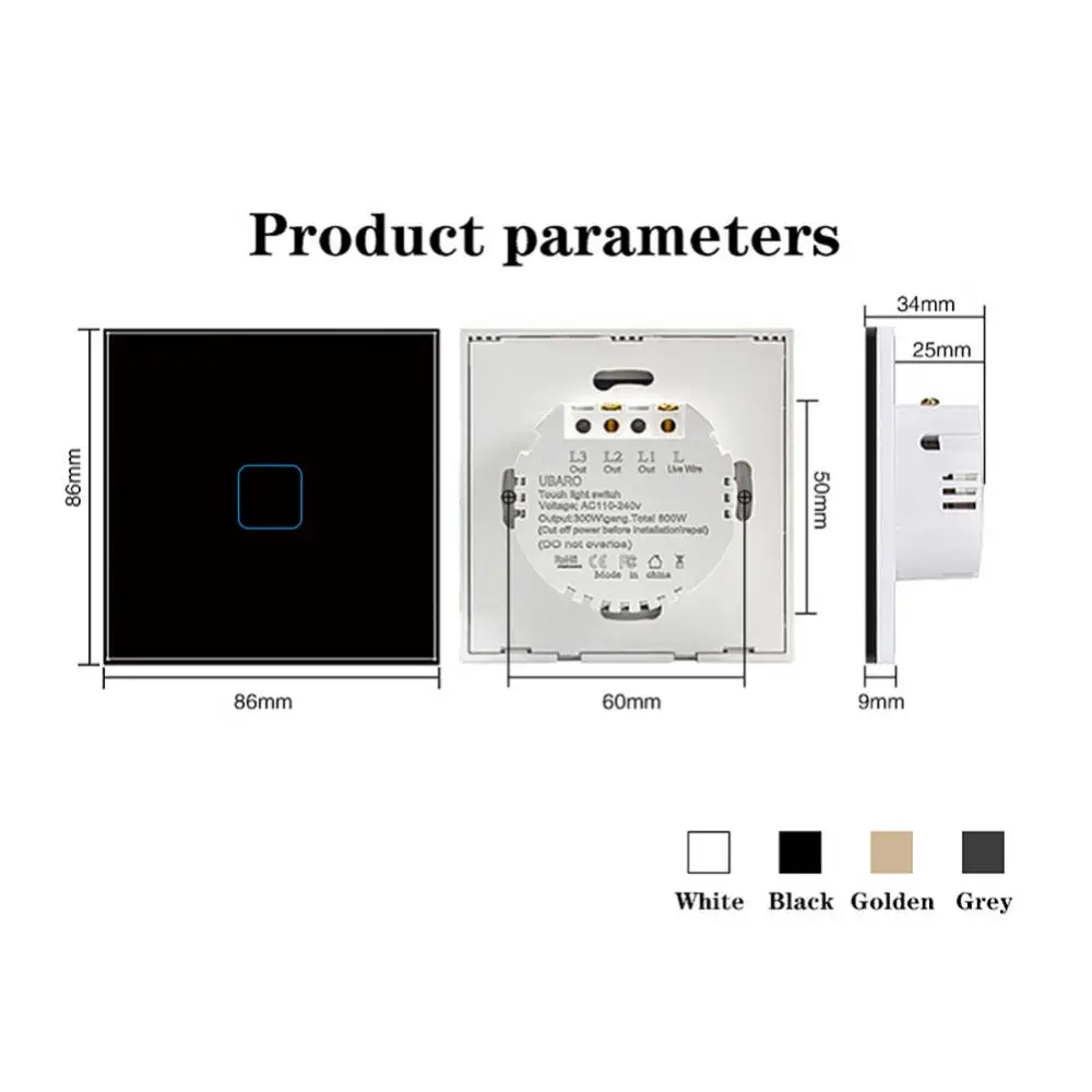 Interruptor de Panel de vidrio, interruptor de luz de pared de alta calidad, Interruptor de luz táctil, indicador Led, interruptor de Control de luz impermeable, 1/2/3 entradas