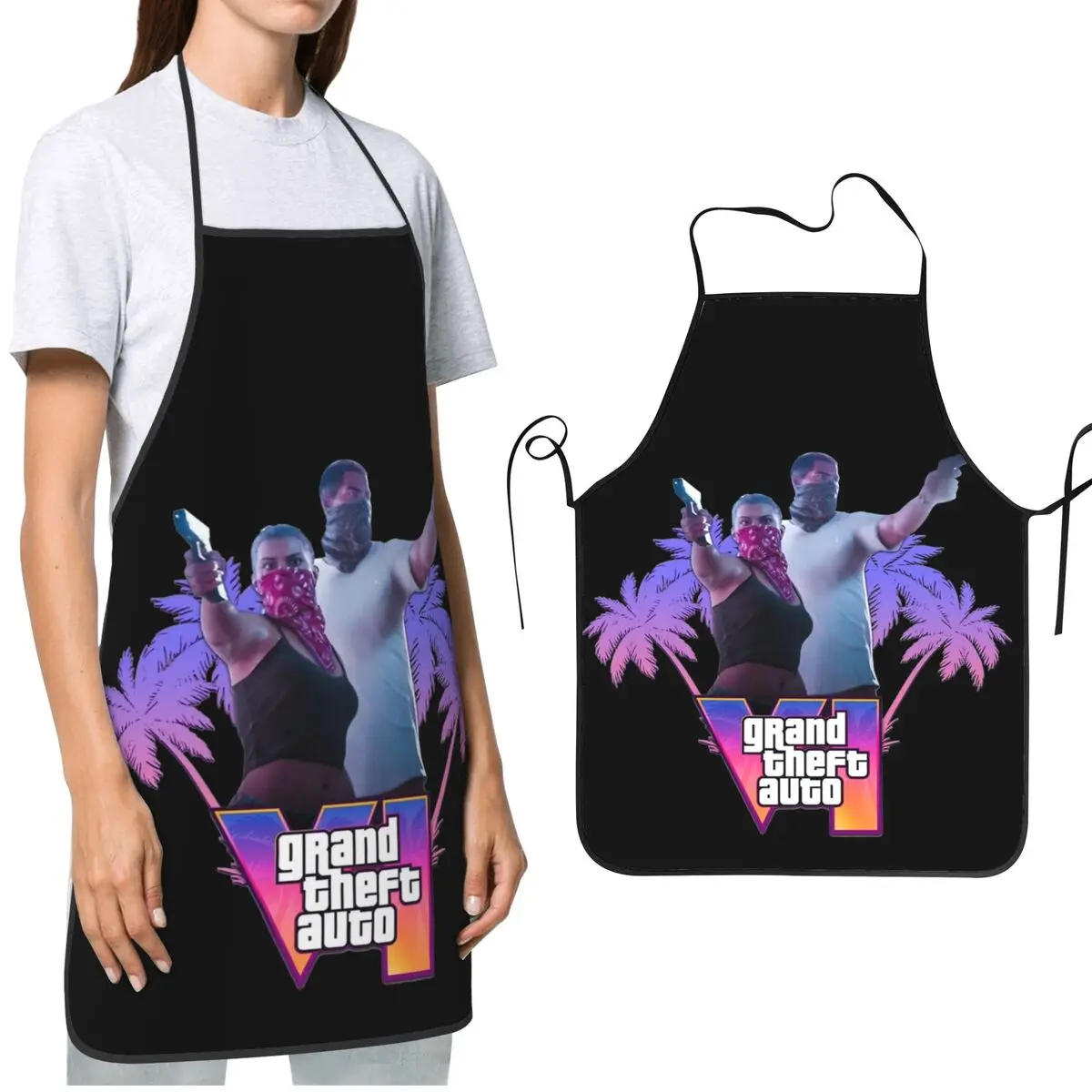 GTA 6 Jason And Lucia Chef Apron Water & Oil Resistant Adjustable New Game Cooking BBQ Grilling Aprons for Men Women Chef Gifts