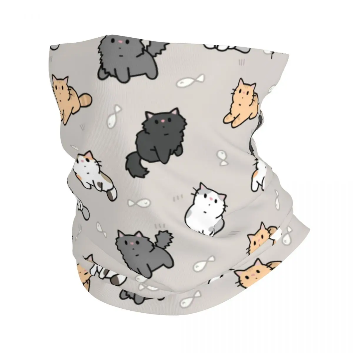 Kittens And Fish Bandana Neck Gaiter Printed Cute Cat Balaclavas Face Scarf Warm Headwear Running Unisex Adult All Season