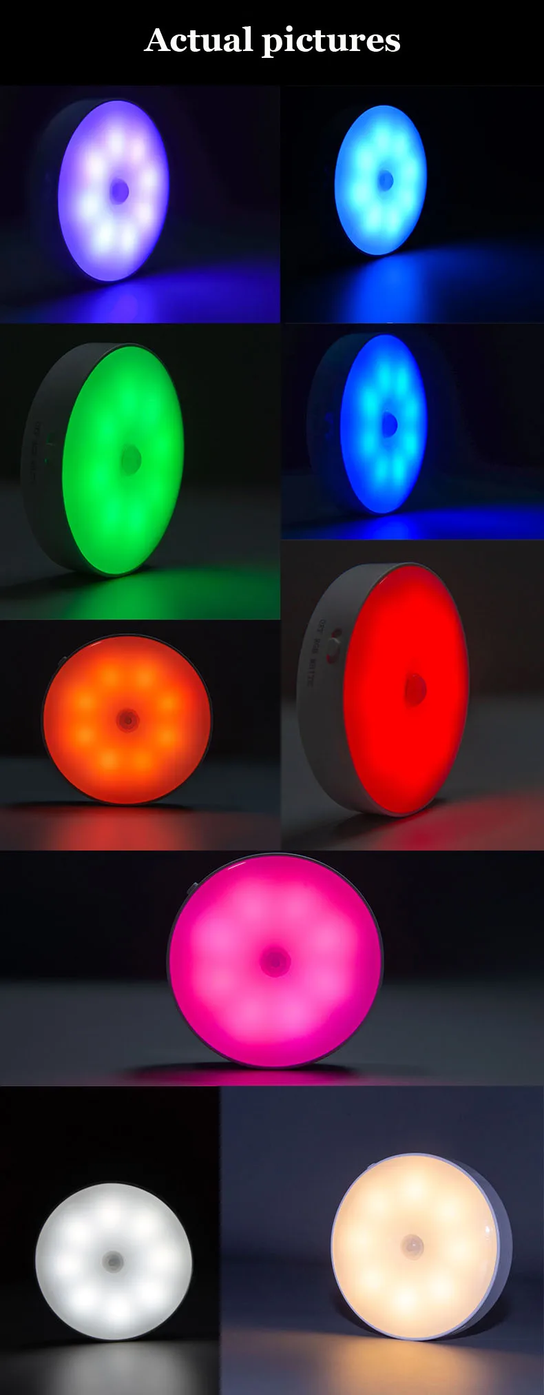Night Light LED With PIR Motion Sensor Rechargeable USB Kitchen Cabinet RGB Lamp For Bedroom Room New Year Decoration