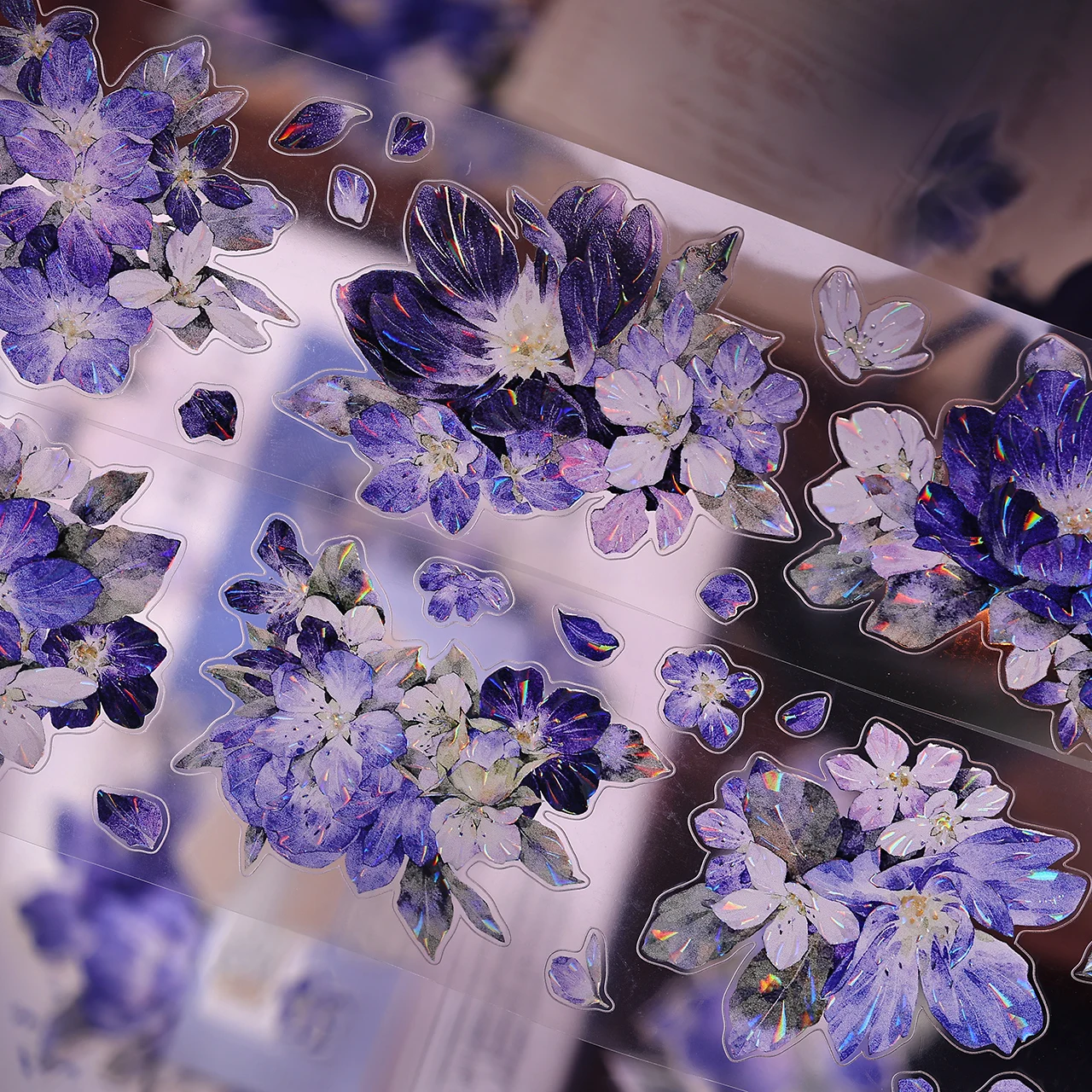 

55mm*6m Vintage Purple Blue Flower Landscape PET Tape Creative DIY Journal Material Collage Scrapbook Stationery