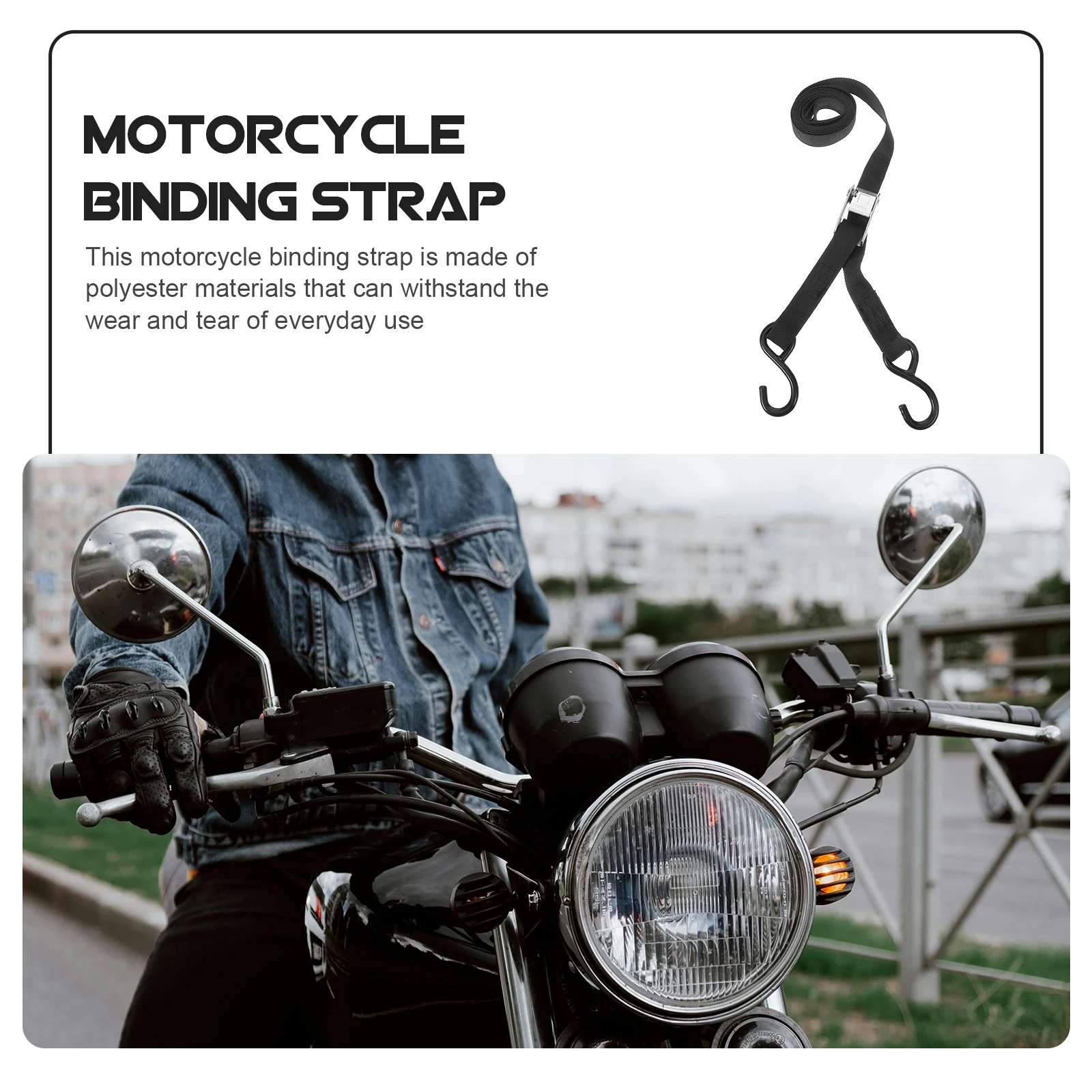 

2Pcs Black Motorcycle TieDownStraps ElectricScooterBikes Polyester 2M BindingRopes Hooks Tensioners SecureLuggage Car