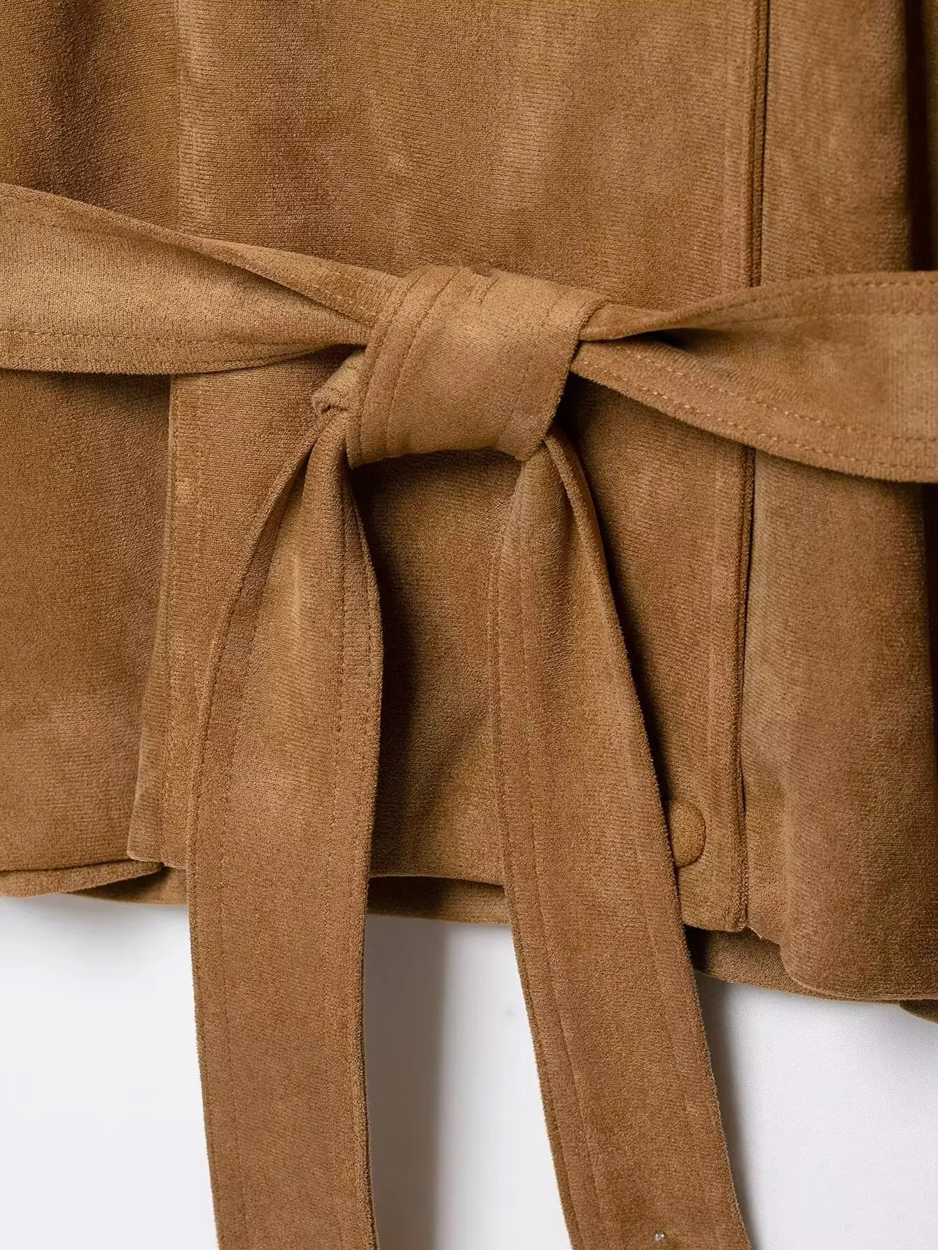 HH Damenmode, Jacke aus Kunstwildleder mit hohem Stehkragen, Vintage-Stil, einreihig, Taillenbetonter Schnitt, Frühling/Herbst, für Büro und Alltag, Oberbekleidung. – Detail 9
