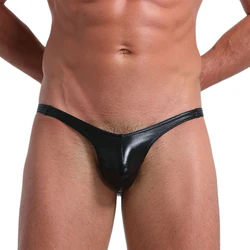 Tangas sexys de piel sintética para hombre, ropa interior elástica de cintura baja, Tanga de Bikini con aspecto húmedo, 1 unidad