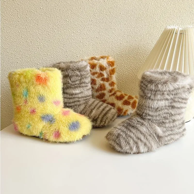

New Winter Warm Plush Snow Boots for Kids Fleece-Lined Short Ankle Boots Cute Boys Girls Cotton Boots