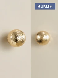 Nurlin Brass Handmade Hammer Pattern Moon Surface Shiny Gold Ball Shaped Kitchen Cabinet Drawer Wardrobe Door Furniture Knobs
