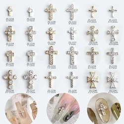 20pcs Glitter Cross Nail Art Design Vintage lega oro argento 3d Nail strass Charms gioielli con diamanti per la decorazione delle unghie-ZS