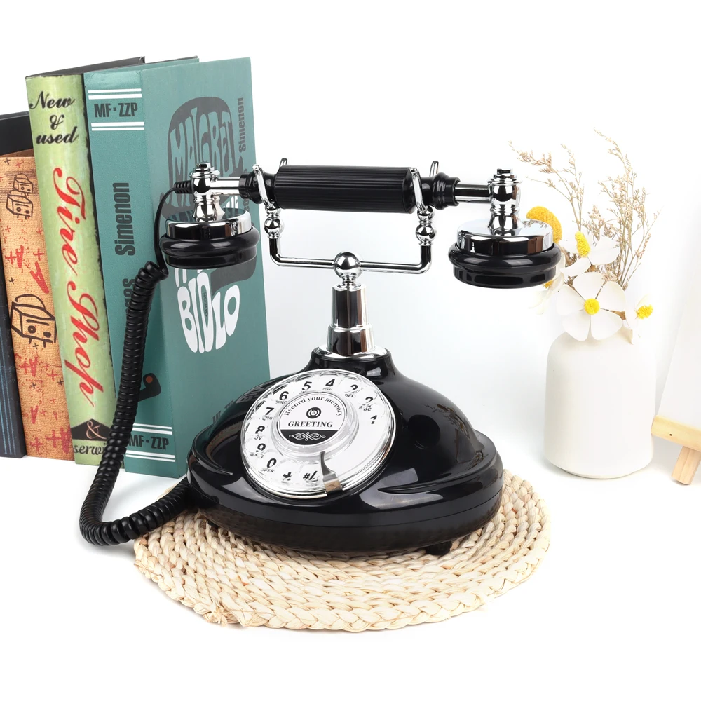 New Item Vintage Black White Voice Message Recording Corded Telephone Guestbook Rotary Keypad Audio Guest Book Phone