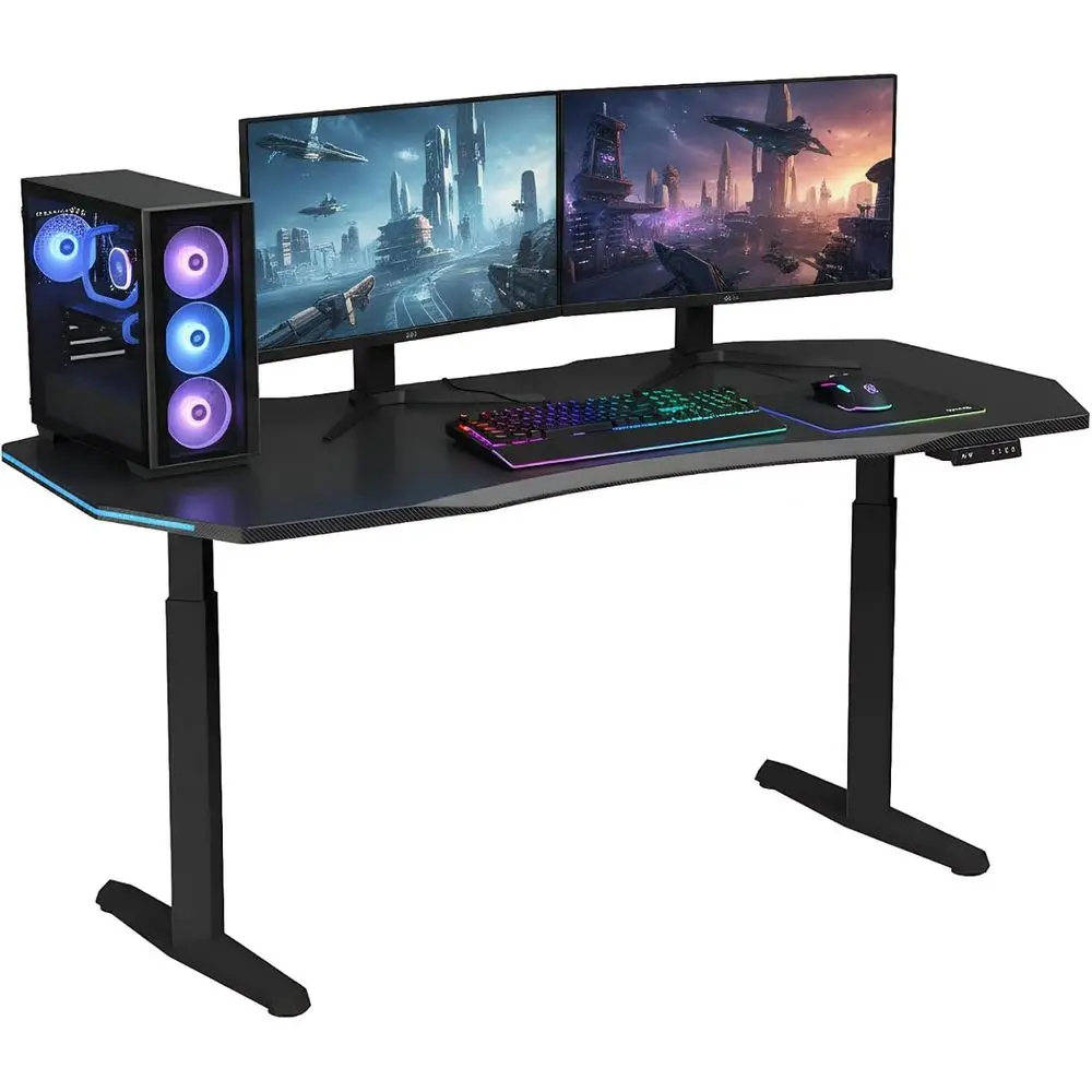 

63 RGB LED Gaming Desk, Dual-Motor Adjustable Height, Sturdy Steel Frame, Modern E-Sports Workstation for Home Office,Customized