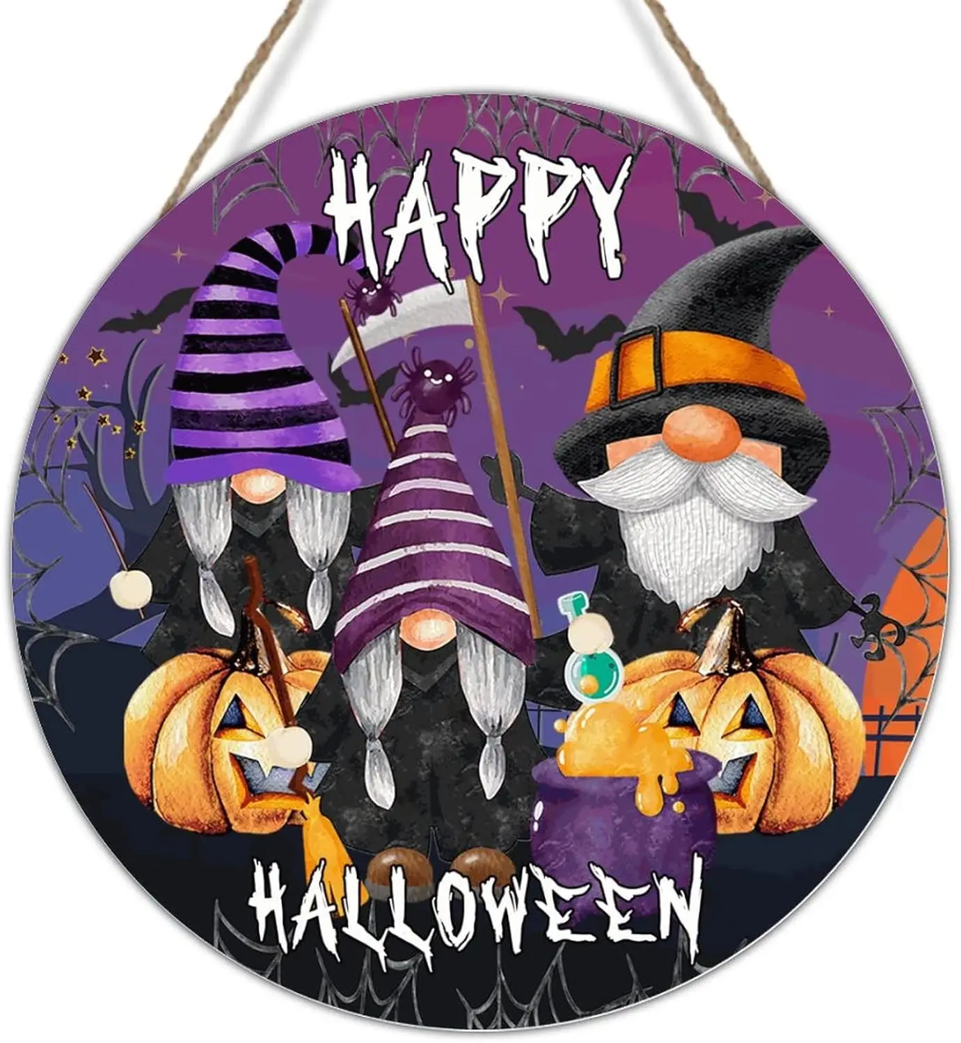 

Spooky Graveyard Gnomes Pumpkin Bat Wall Decor Wood Sign Door Hanger Halloween Party Gnomes Sign Wall Decor Halloween 12in