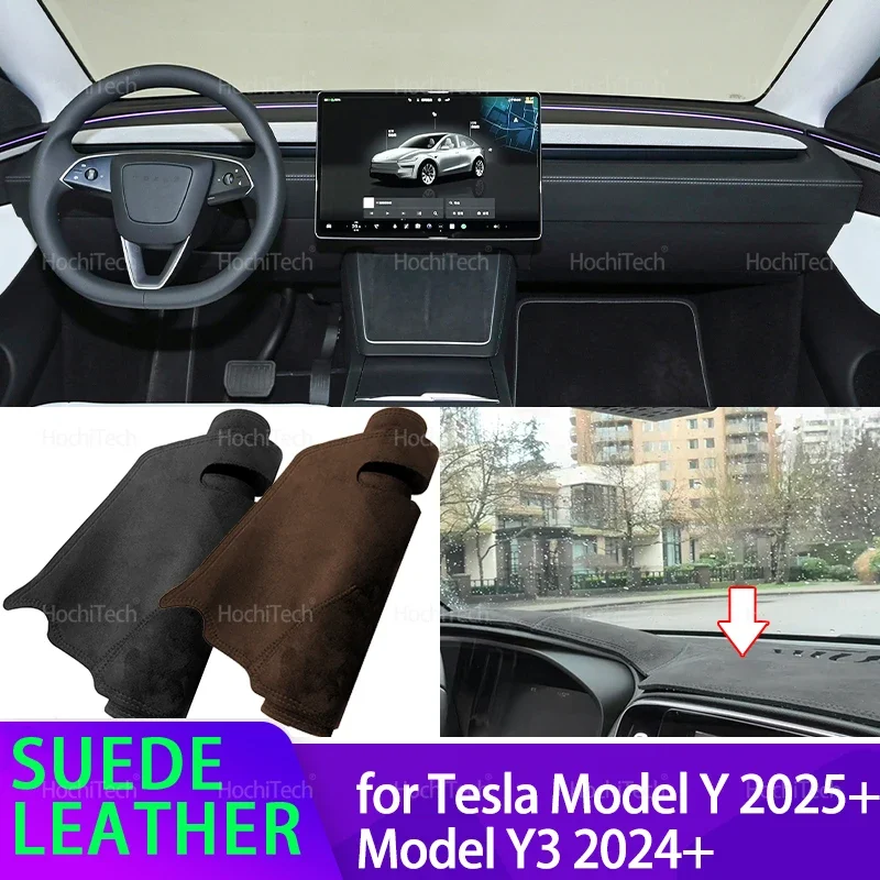 

For Tesla Model Y Juniper 2025-up Model 3 Highland 2024-up Liner Mat Anti-UV Suede Leather Dashboard Cover Pad Sunshade Dashmat
