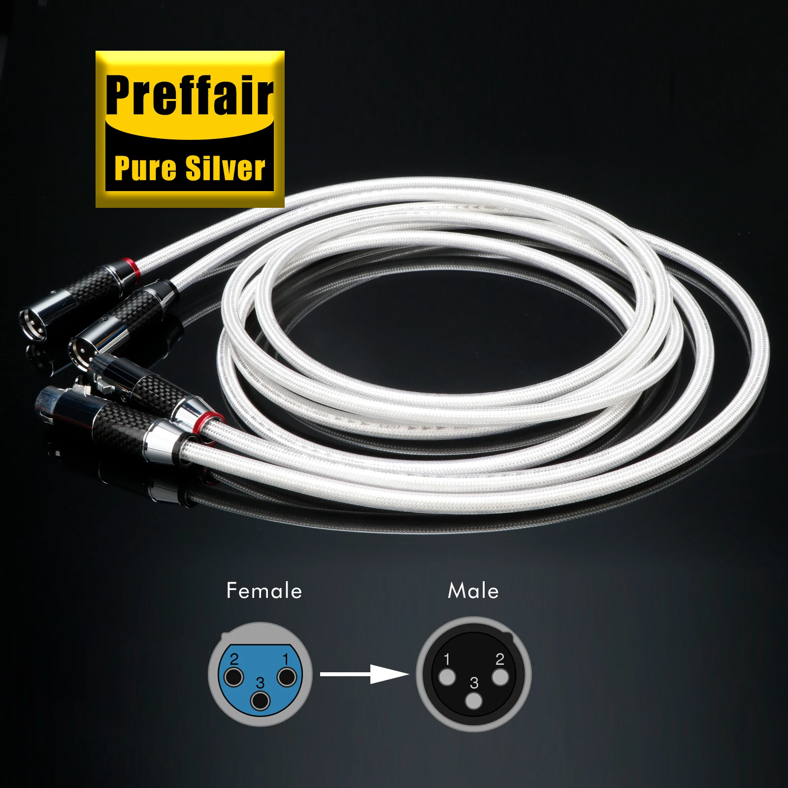 كابل ألياف الكربون الفضي النقي PREFFAIR ، كابل RCA إلى XLR ، ربط الصوت ، نواة الفضة النقية PSS الصلبة ، X451