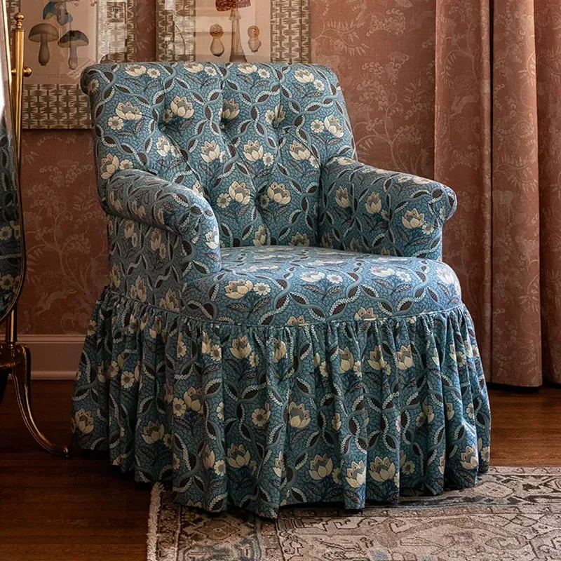 Single Casual Sofa Chair Printed Leisure Armchair Solid Wood Frame for Living Room Bedroom Balcony Comfortable Seating