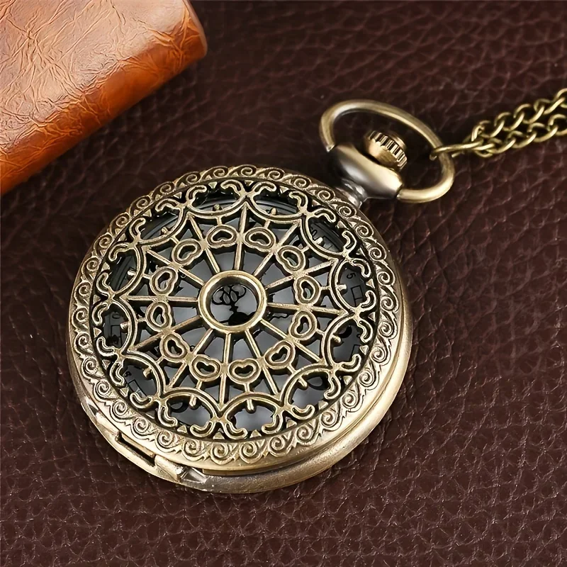 1pc Bronze Hollow Spider Web Necklace Quartz Pocket Watch, Gift For Boys