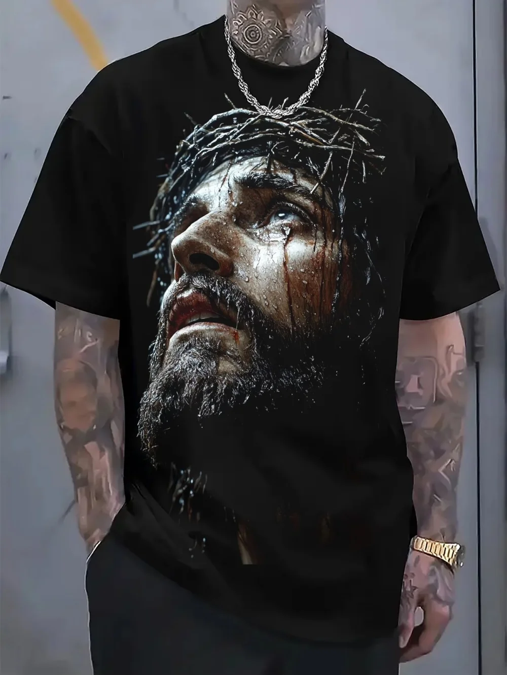 Men's Good Friday 3D T-Shirt Jesus Christ Cross Graphic Crew Neck Short-Sleeve Fashion Vintage Faith-Based Daily Men Tee Tops