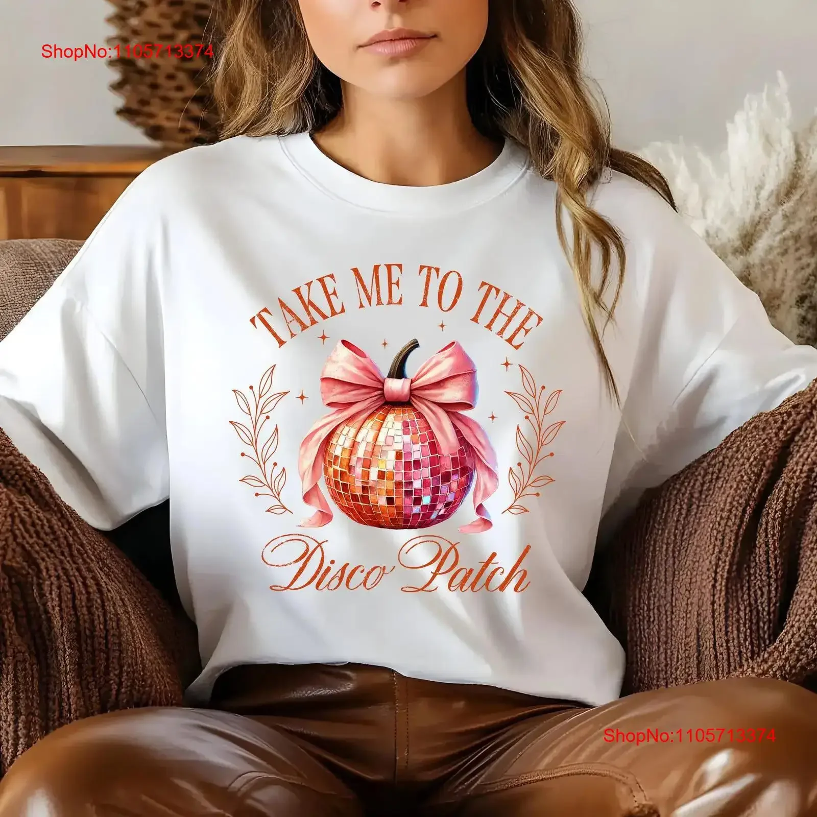 Disco Pumpkin T Shirt Retro Halloween Spooky Season Girly Top Take Me To The Patch ball vintage Washed Stretched Slightly