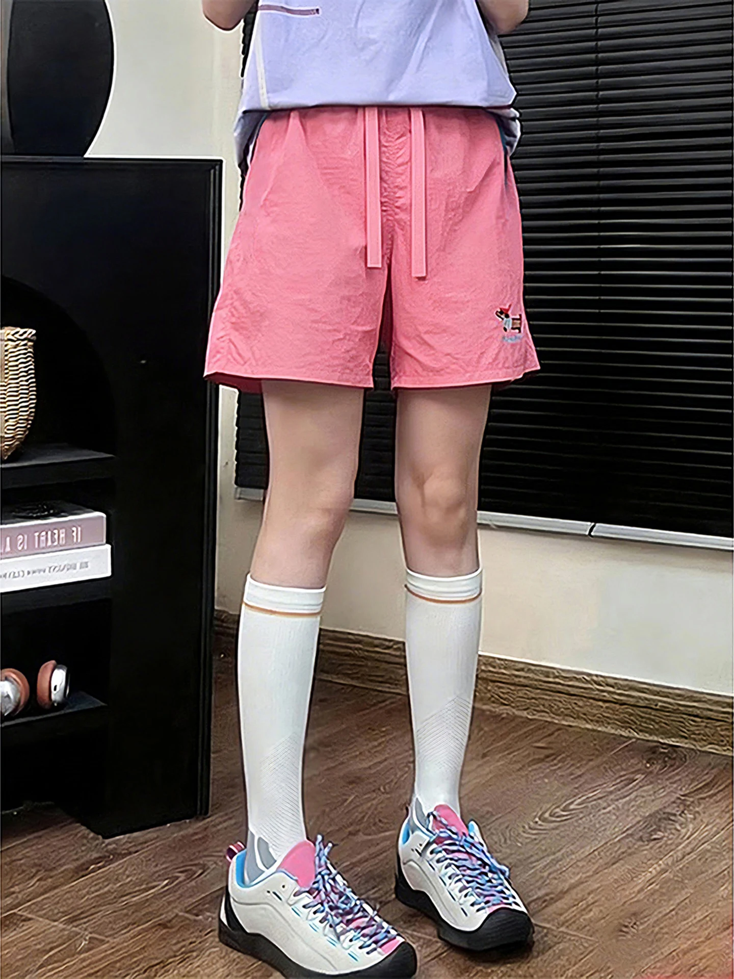 

Qui Dry Embroidered orts for Boys And Girls Summer Dopane Pink Beach Pants Casual Four Five Split Straight Leg orts