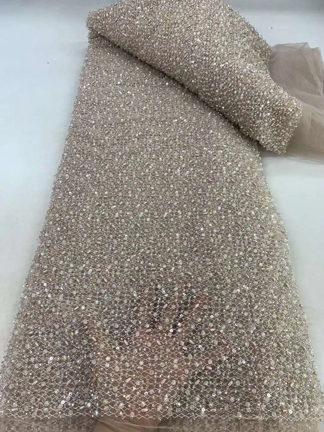 Tela de encaje de tubo con cuentas bordadas suaves para vestido de fiesta de boda, tela delicada y elegante de la mejor calidad, U_Ge2168, lo último