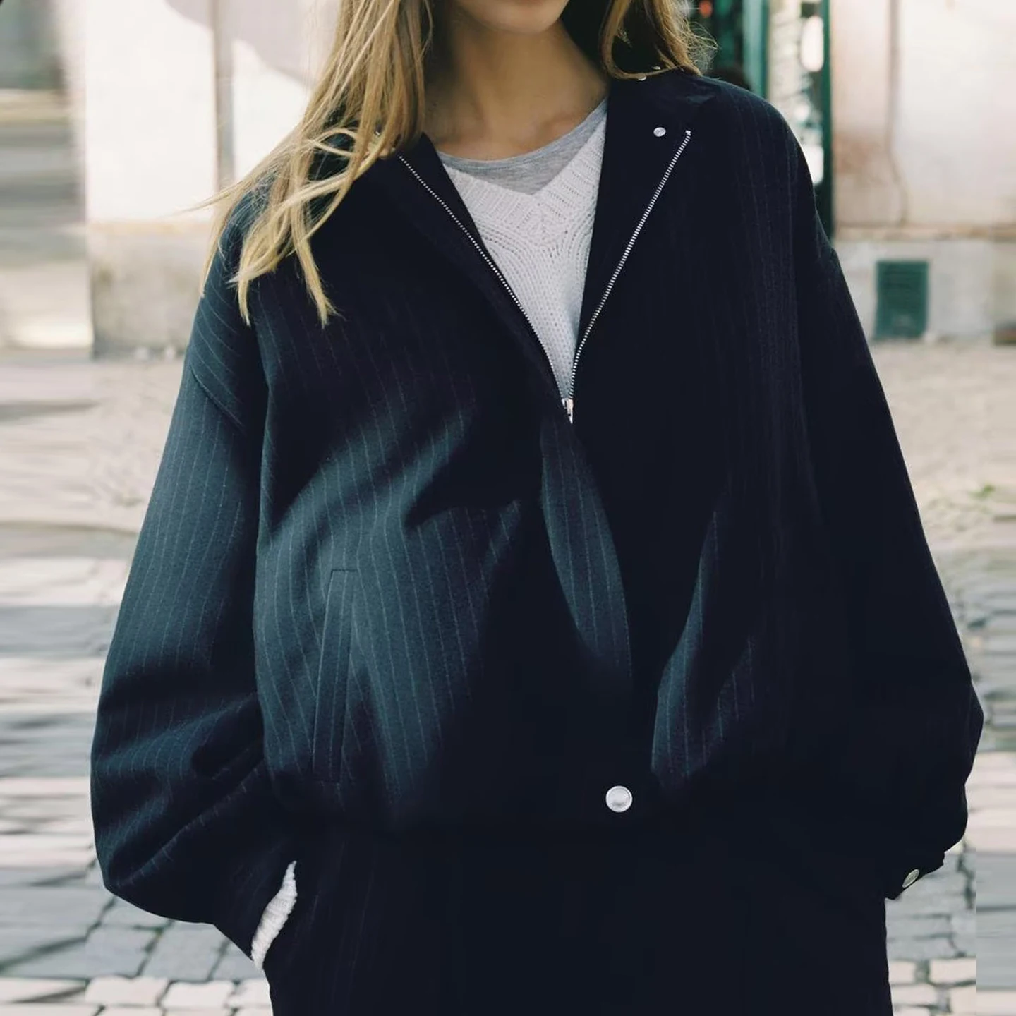 ファイオナブル レディース パイロットジャケット ストライプ柄 アウター コート スタンドフィット ロング丈 冬 2025 Z レディース アウター