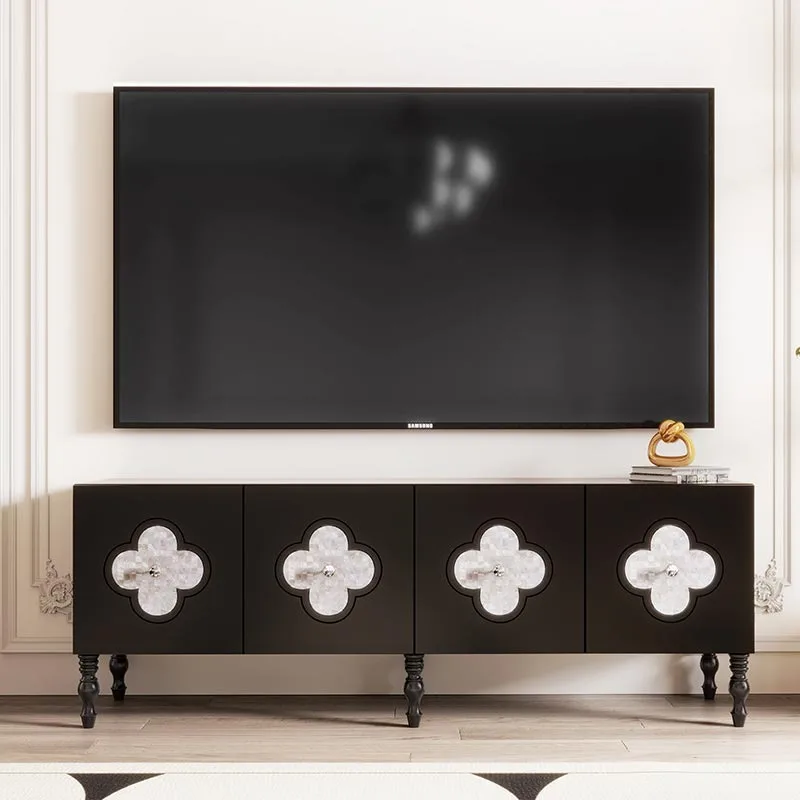 French four-leaf clover TV cabinet simple and creative small apartment black audio-visual