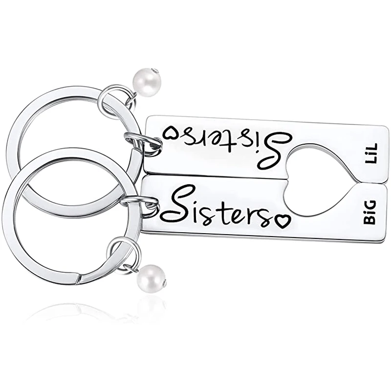 2PCS Sisters Gifts Big Sis Lil Sis Keychain Birthday Gift From Sister Best Friend Keyring for Girls Women Friends BFF Friendship