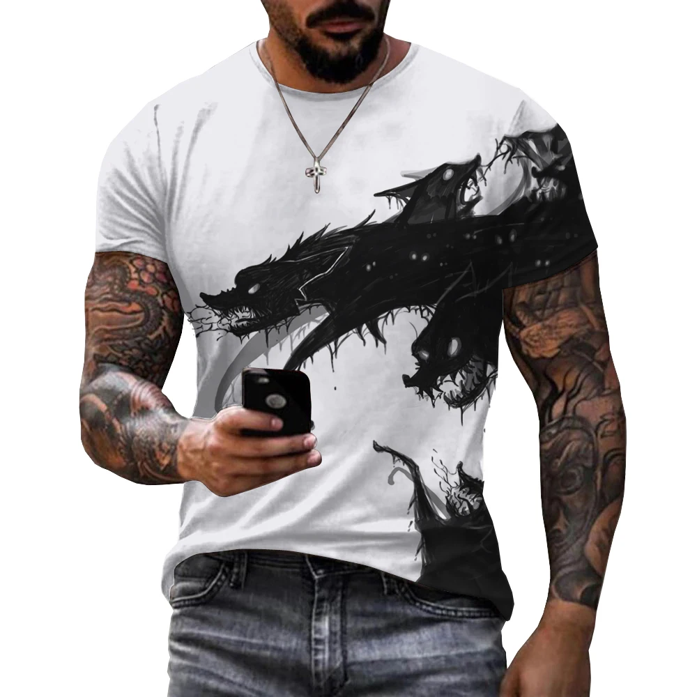 Newest Summer Men\'s 3D Printed T-Shirt Men\'s Wolf Graphic Printed Tshirt Cool Black White Short Sleeve Digital Printed T-Shirt.