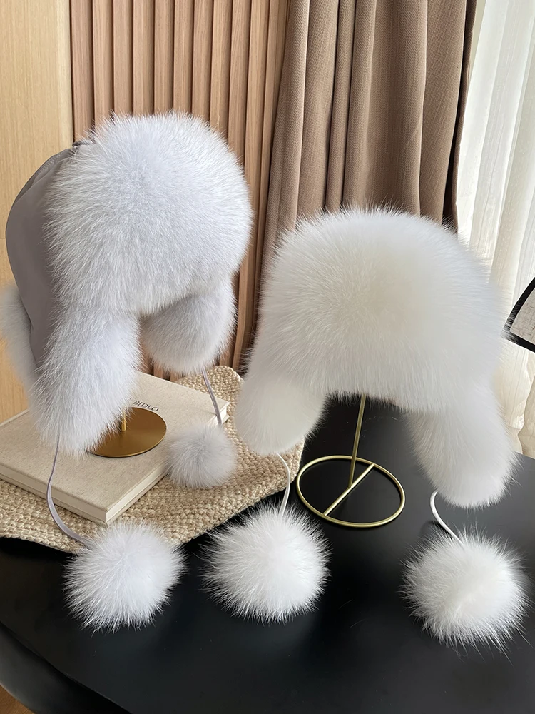 

Шапки из 100% натурального лисьего меха, зимние русские ушанки-авиаторы-трапперы, лыжные шапки, теплые шапки-ушанки, женская шапка-бомбер из натурального меха енота