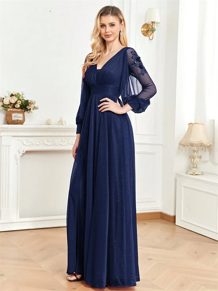 Elegant Long Sleeves Floor Length Split Party Evening Dress Women 2025 Luxury Backless Weedding Dress Cocktail Prom
