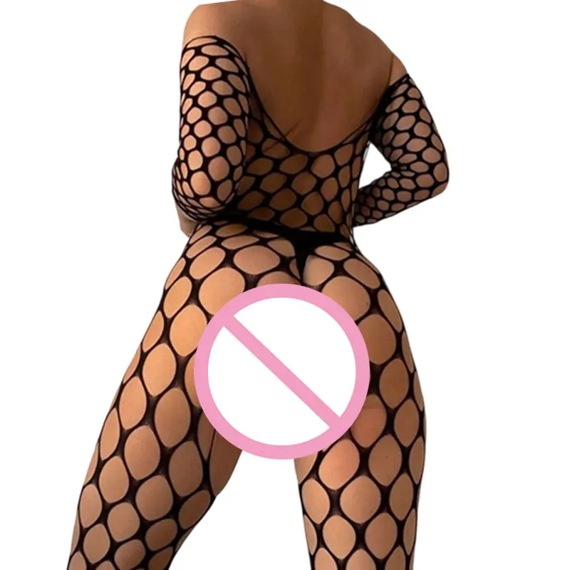 One Piece Erotic Costumes Full Body Stockings Fishnet Crotchless Bodystocking Transparent Lingerie Mesh Plus Size Bodysuit