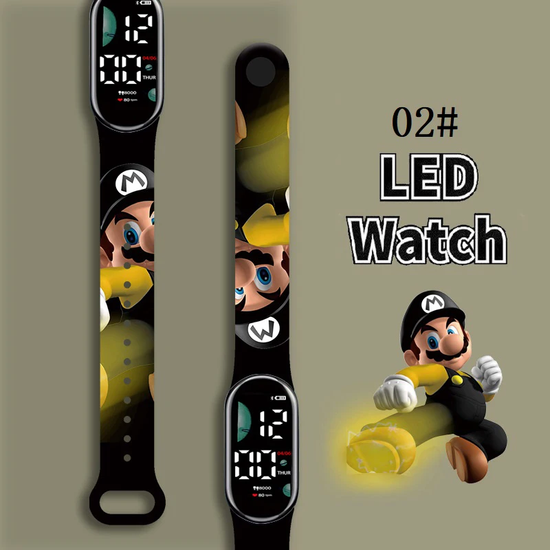 

Super Mario Bros Children's Watches Anime Character Luigi Luminous Bracelet Watch LED Touch Waterproof Kids Digital Watch Gifts
