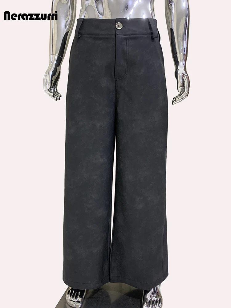 Nerazzurri-Pantalon Baggy Long pour Homme, Cuir PU Gris, Jambes Larges, Cool et Beau, Vêtements de Luxe de Styliste, Mode Printemps et Automne, DistMurcia