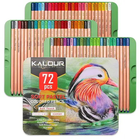 KALOUR 프리미엄 숯 색연필 세트 72/50 색상, 아티스트 소프트 코어 프로 파스텔 분필 그리기 도구, 휴대용 주석 상자