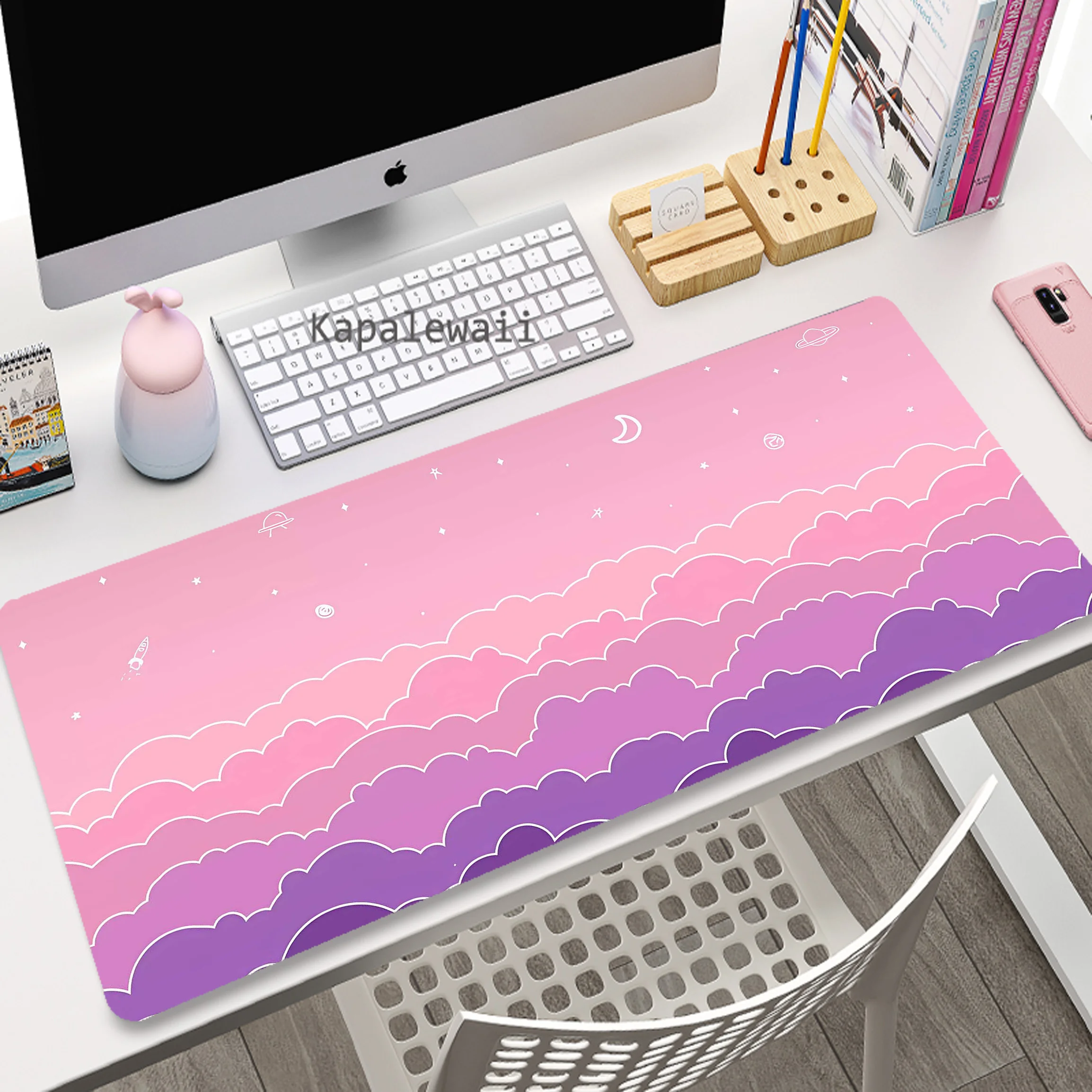 Pink Sky Cloud Kawaii Mouse Pad, Borracha Anti-Slip Teclado Pads, Gaming Setup Acessórios, tapete do mouse, XXL, 900x400mm