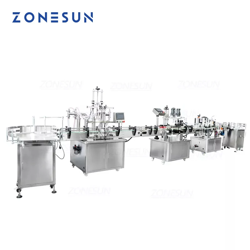 ZONESUN-máquina automática de tapado y etiquetado, dispositivo redondo de llenado de pistón para botellas de Perfume y champú líquido, ZS-FAL180R5