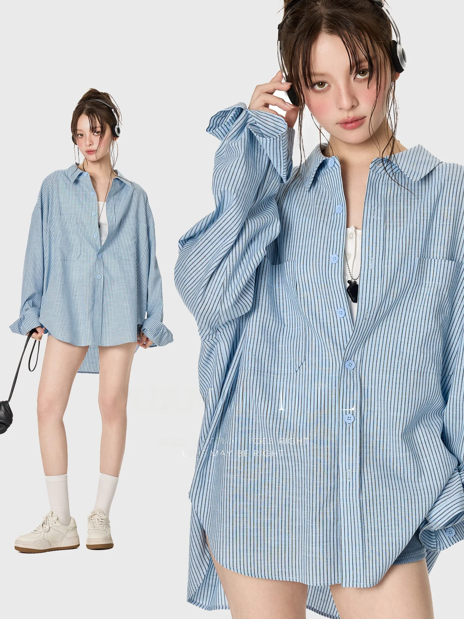 

Модная женская рубашка TurnSignal в полоску, свободного кроя, с длинным рукавом, весна 2026, в уличном стиле, на пуговицах