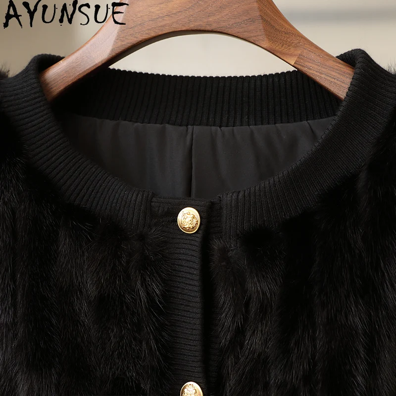 AYUNSUE réel manteau de fourrure de vison femmes vêtements de luxe réel manteaux de fourrure femme vison nouveau dans les vêtements d'extérieur veste d'hiver 2025 Шуба Ж Jayacud