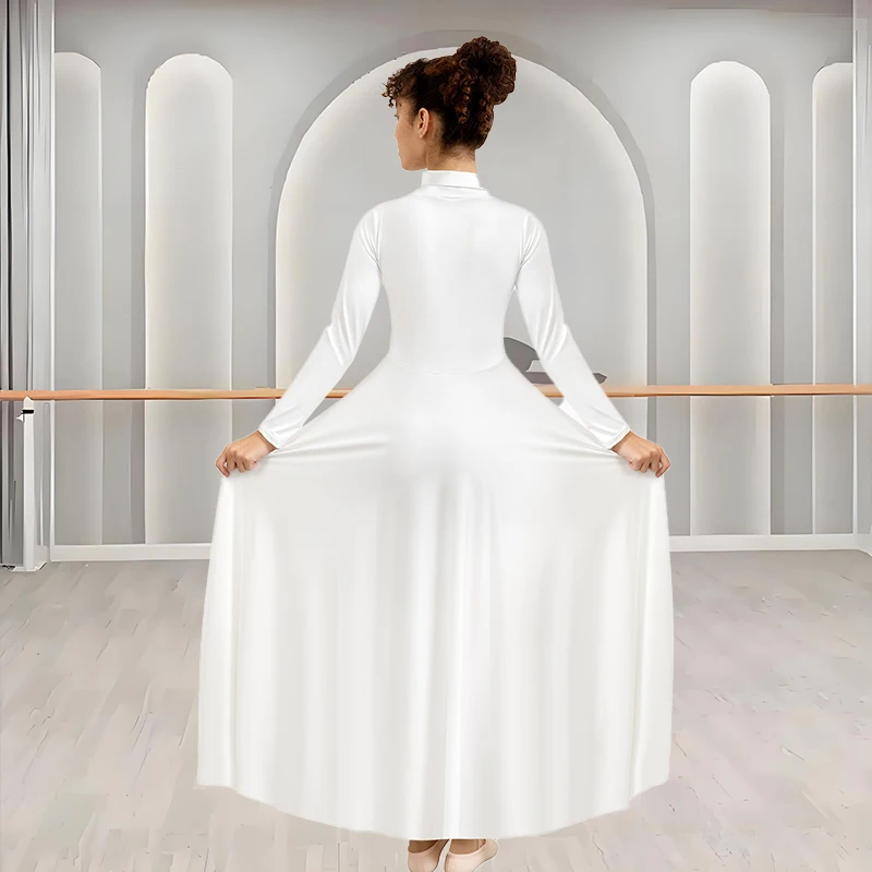 فستان رقص مدح نسائي فضفاض مناسب بطول كامل وأكمام طويلة زي عبادة الليتورجي قصير مجاني وياقة قابلة للطي
