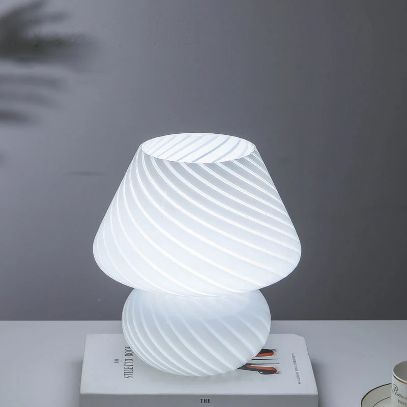 AC-Powered Large Glass Mushroom Lamp LED Mushroom Desk Light with E27 Tricolored Bulb Classic Nightstand Light for Room Decor