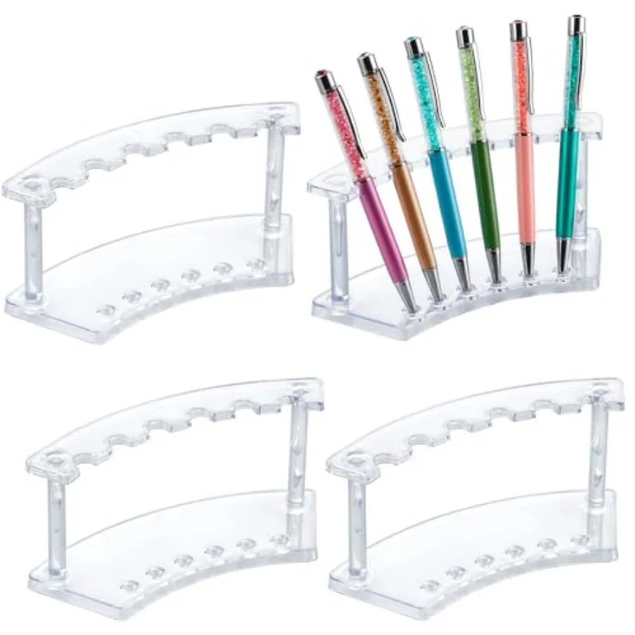 

4 Pcs Pen Display Stand, 6 Slots Plastic Pen Holder, Beadable Pen Display Stand for Craft Shows