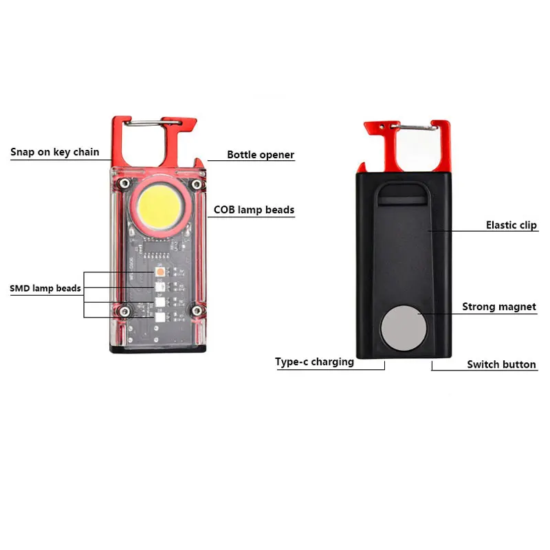 NEW Mutifuction Portable Keychain Light 8 Lighting Modes Rechargeable Flashlight Emergency Lamp Outdoor Camping COB Work Light