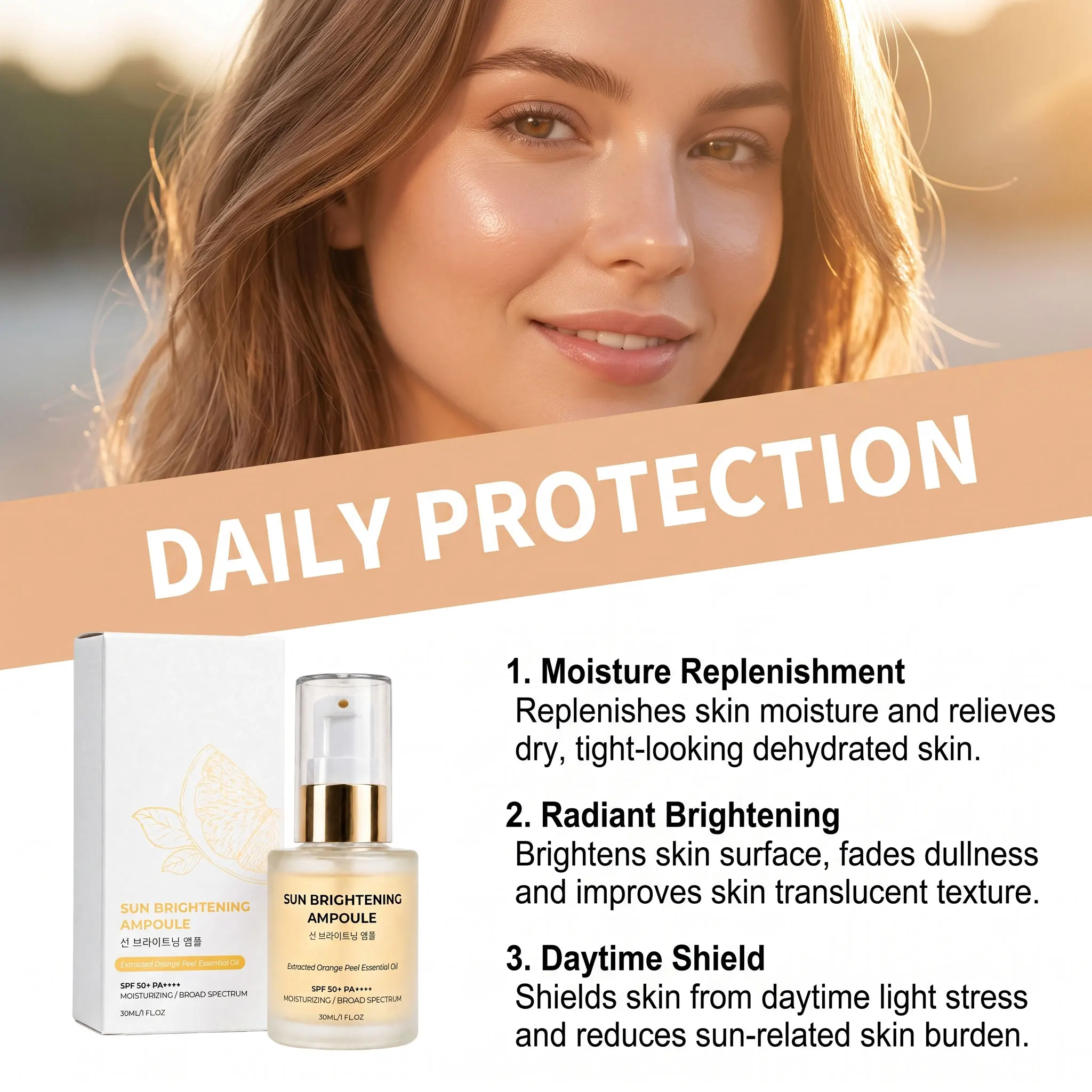 Niacinamide&Citrus Sunscreen Serum SPF 50 Long Lasting Sun Protection Brighten Face Skin Lightweight Non Greasy, Korean Skincare