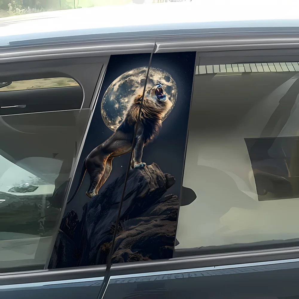 2 PC Lions on the Moon on the Mountain King's Vinyl Gate Post Sticker for Vehicle B Post Semi-Matte Coating