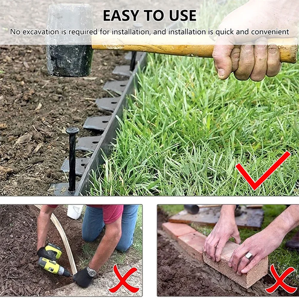 10M Garden Edging Borders with 30 Spikes No Dig Garden Border Edging Landscape Edging Border Kit for Garden Flower Beds Pavement
