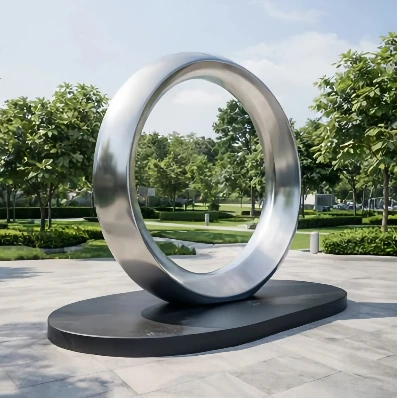 Large Modern Engraved Stainless Steel Circular Landscape Sculpture Custom-sized for Park Placement