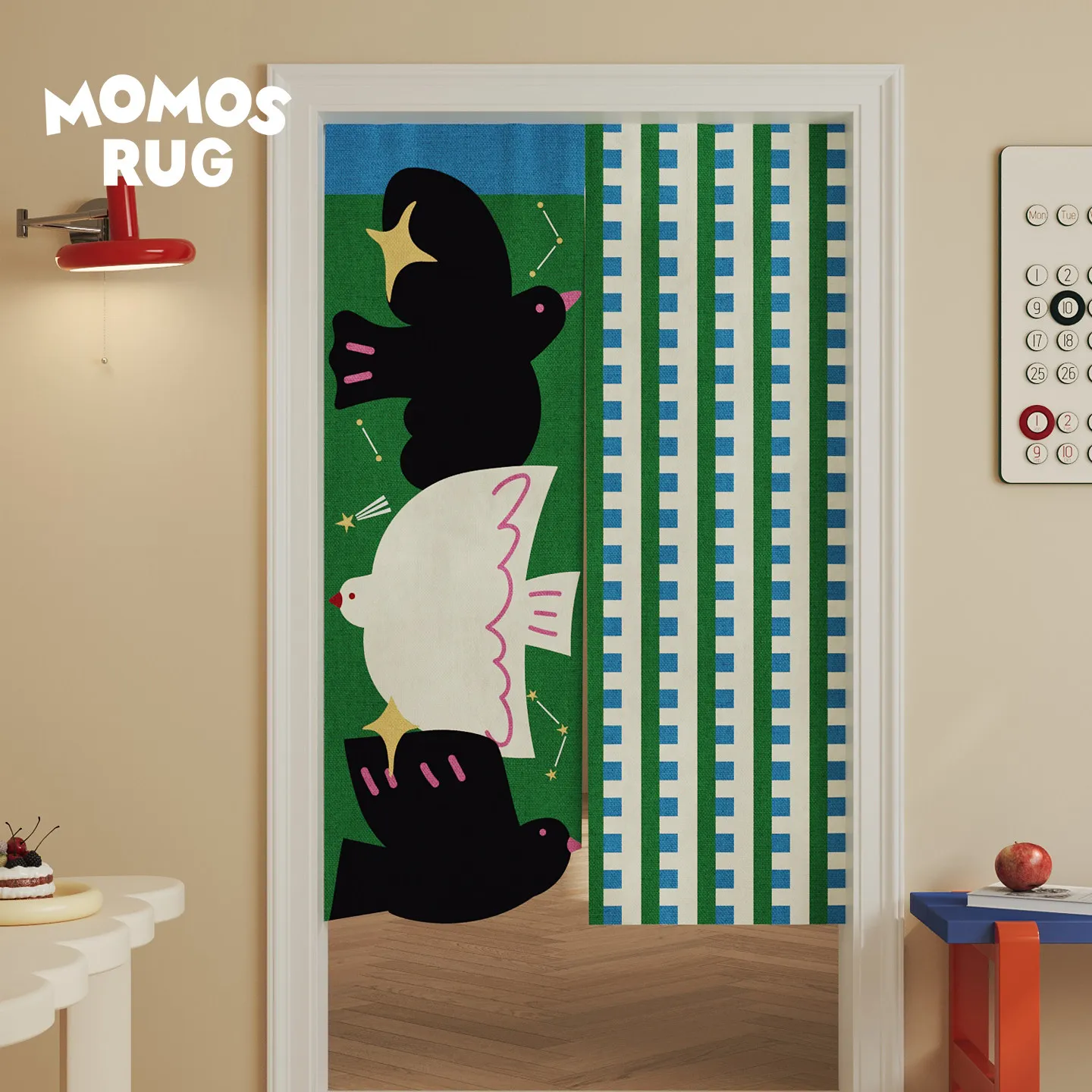 VIKAMA Cartoon Pigeon Noren Door Curtain Geometric Patchwork Hanging Curtain Kids Door Nordic Style Partition Decor