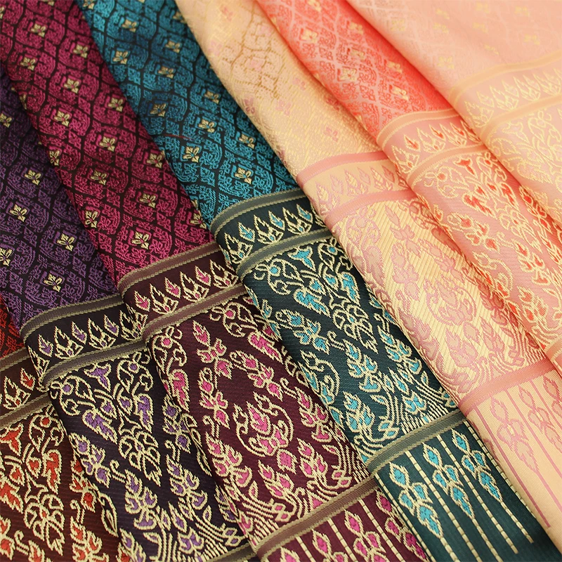 100x100cm Ethnic Style Jacquard Brocade Fabric For Diy Sewing Thai Traditional Costume Dai Tube Dress Background Designer Fabric