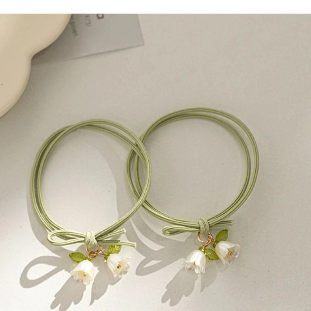 Women\'s Green Lily of The Valley Flower Hair Ring New Fashion Sweet Super Fairy Hair Rope Tie Hair Ponytail Headdress