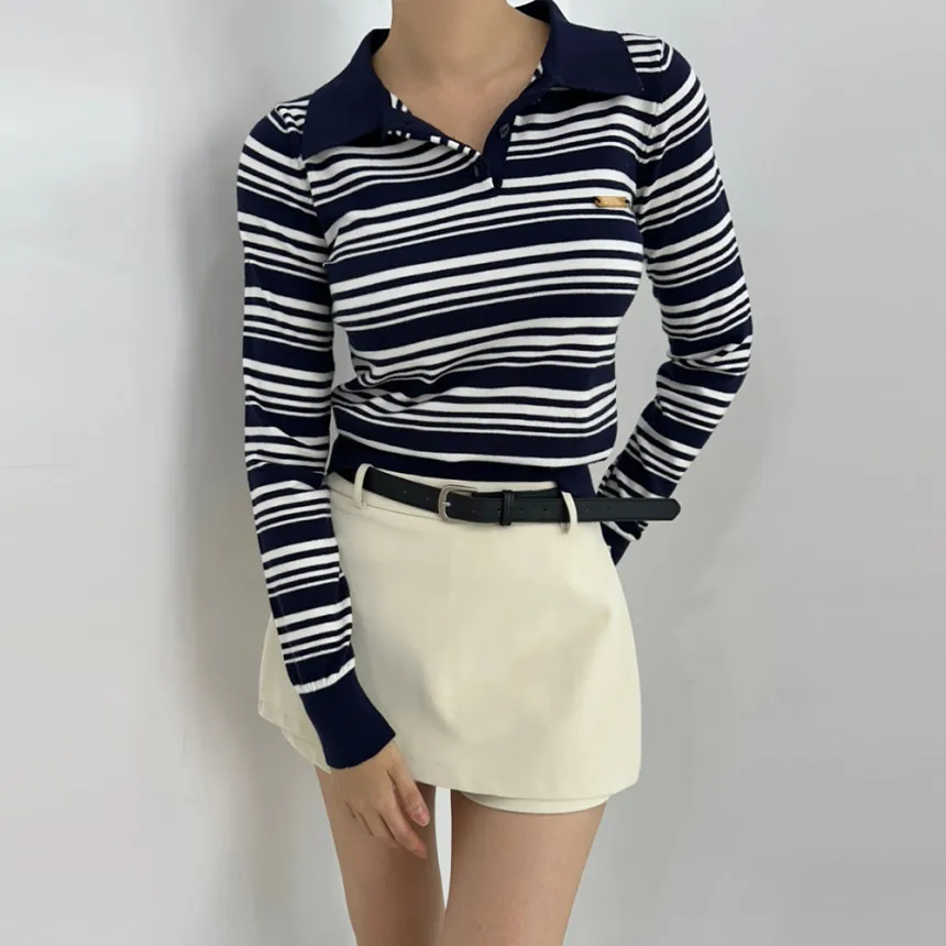 

Женский вязаный свитер, шикарный ретро-металлический полосатый топ для похудения, корейский Sle Faion Blogger, длинный свек, осенняя одежда