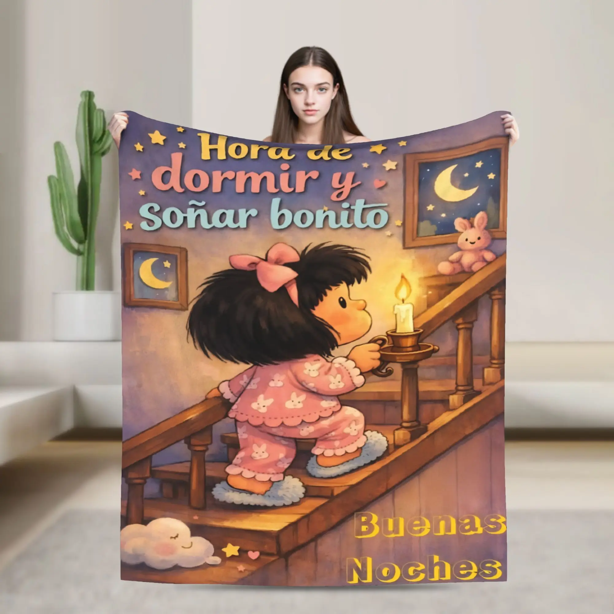 Buenas Noches De Mafaldas Fleece Blanket Motivational Custom Throw Blanket for  Sofa Bedding Lounge 125*100cm Bedspreads