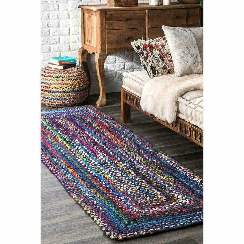 

Rug 100% Cotton 2.6x6 Feet Runner Rug Braided Style Handmade Area Carpet